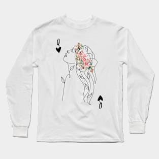 Queen of hearts card floral design Long Sleeve T-Shirt